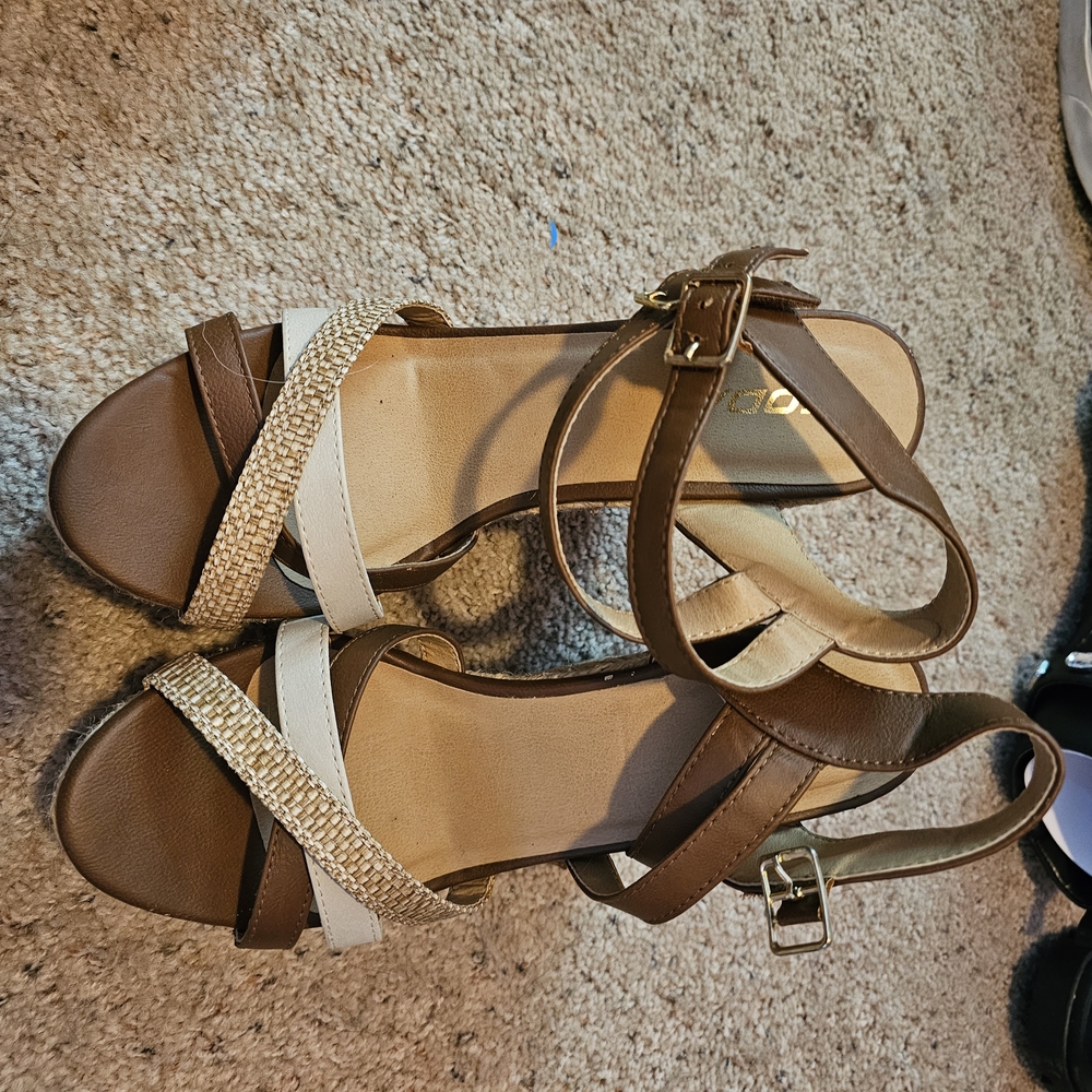 Soda Brown and Cream Wedge Sandals with Strappy Design